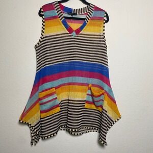 Ronnie Salloway Sheer Mesh Y2K Womens Large Rainbow Fishnet Colorblock 90s Layer